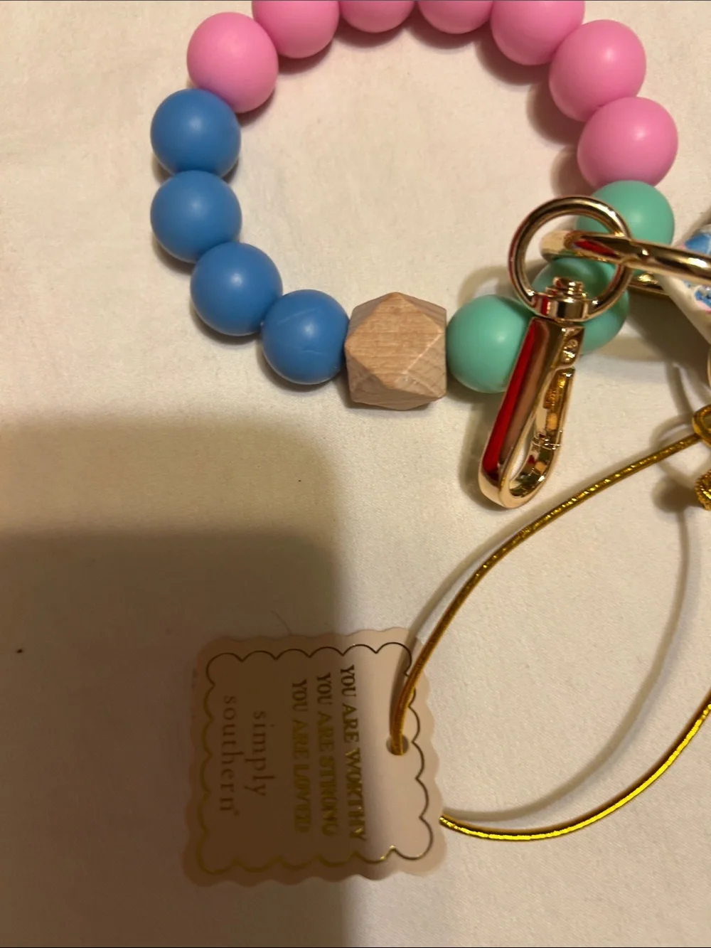 Simply Southern White Floral Cardholder with Pink, Blue & Mint Beaded Wristlet